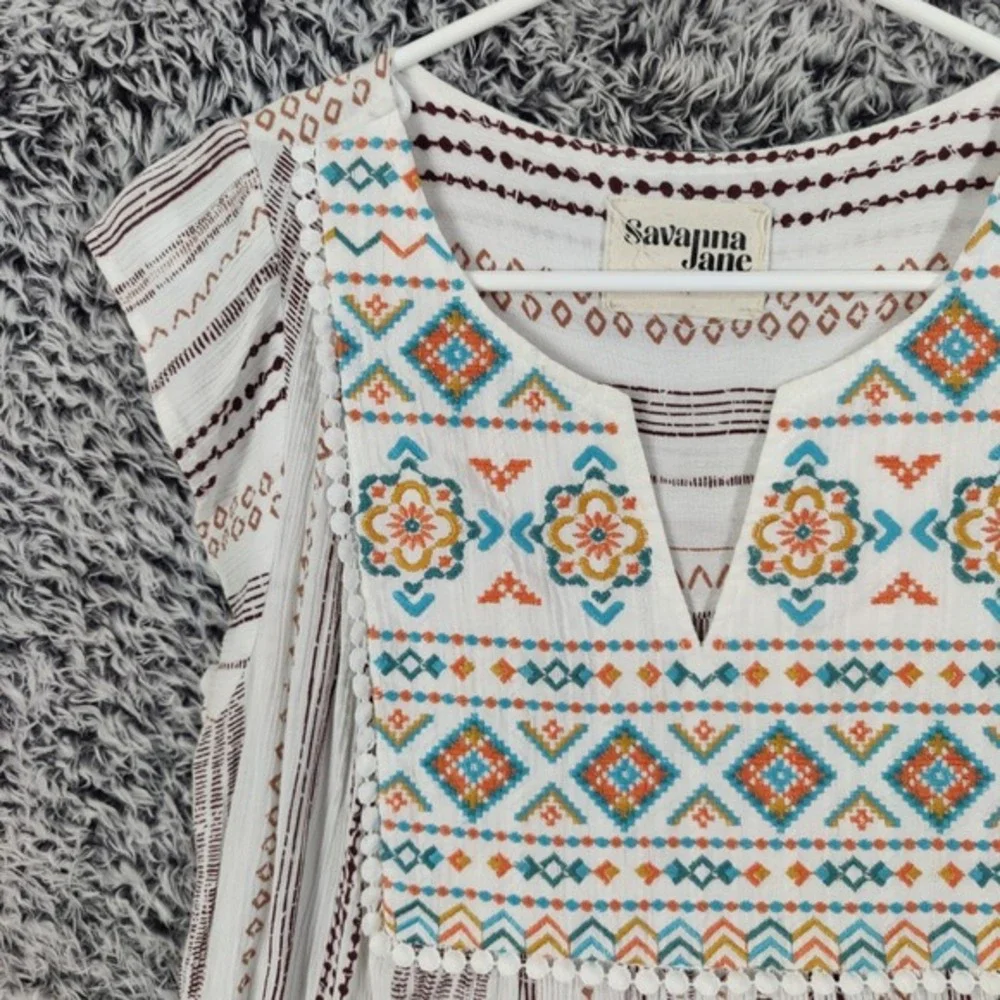 Savanna Jane Embroidered Tunic Top Multi Color Stripe Cottage Fairy Women Medium - Picture 9 of 15